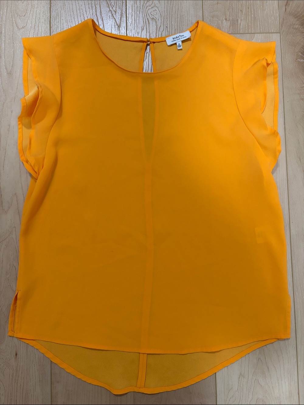 Babaton Sunshine Orange Flutter Sleeve Blouse, sz M